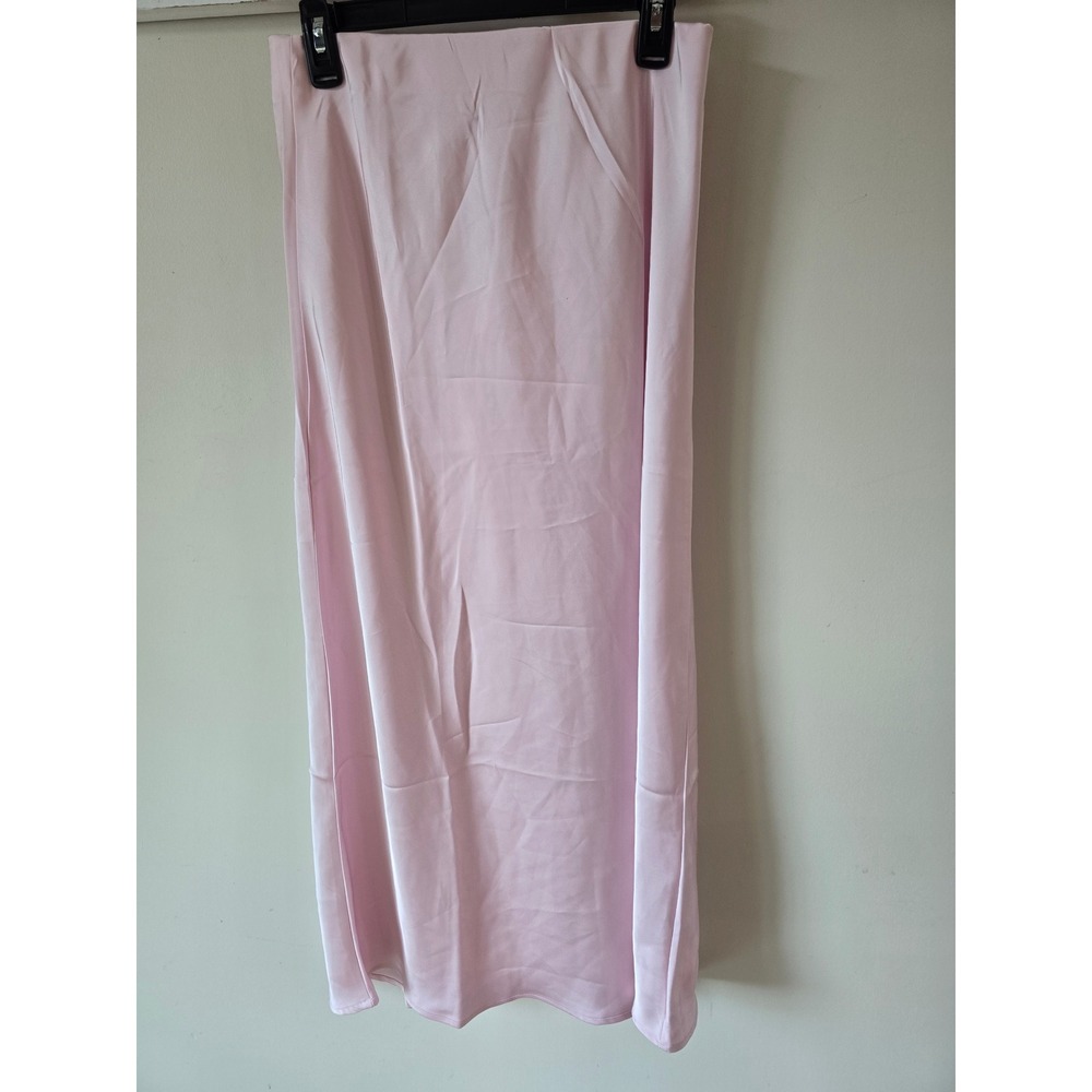 Womens Light Pink Satin Midi Skirt Elastic Waist Size M Pastel Slip Skirt